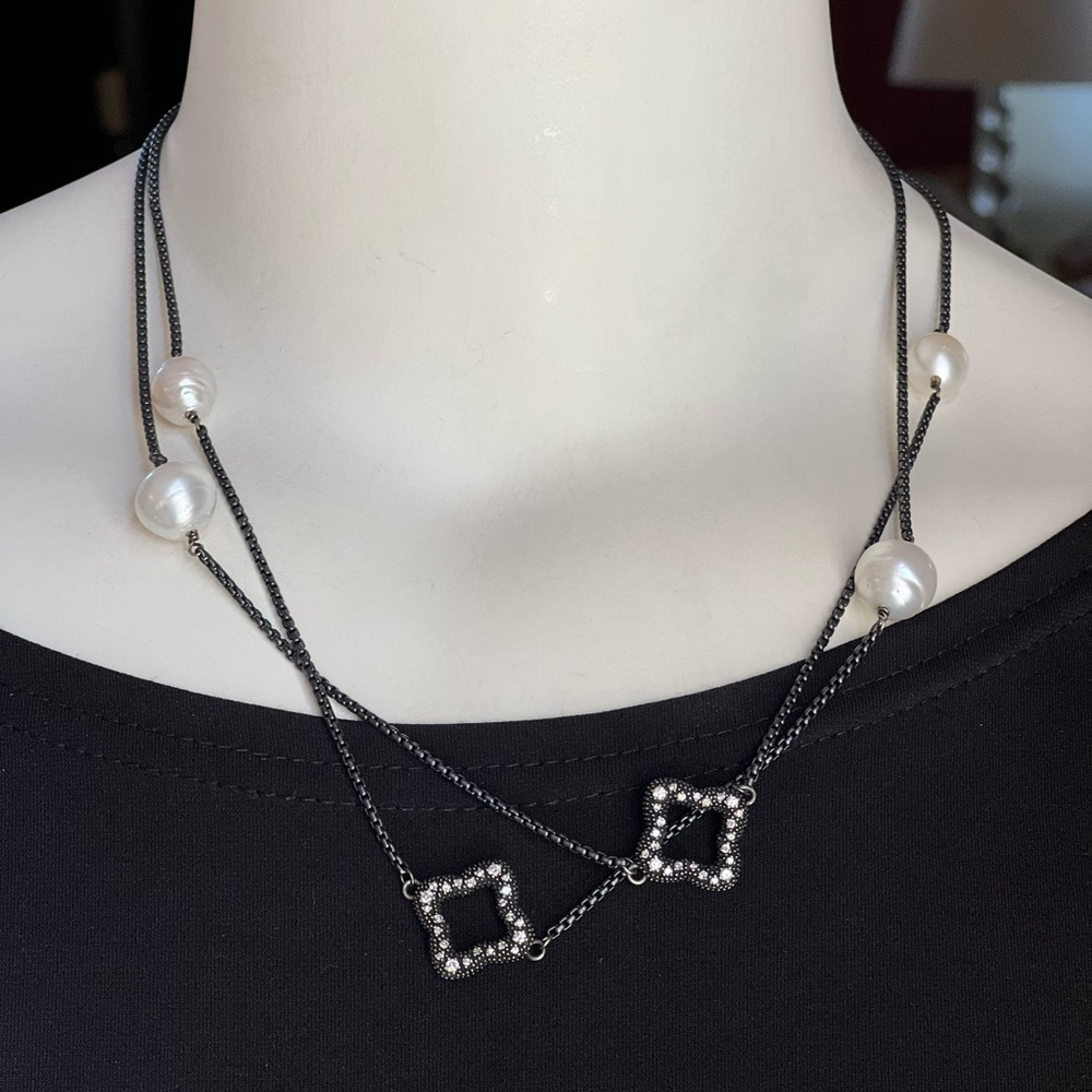 David Yurman Midnight Melange Diamond & Pearl Necklace 40” Long